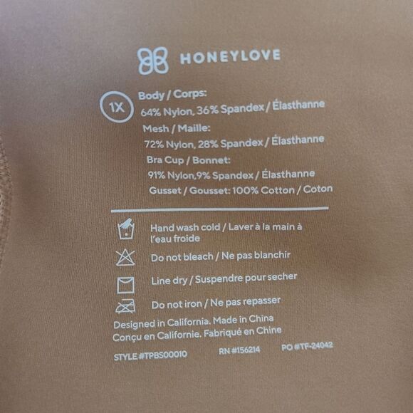 NWOT honeylove plus size mid thigh bodysuit sand womens size 1X - Picture 7 of 7